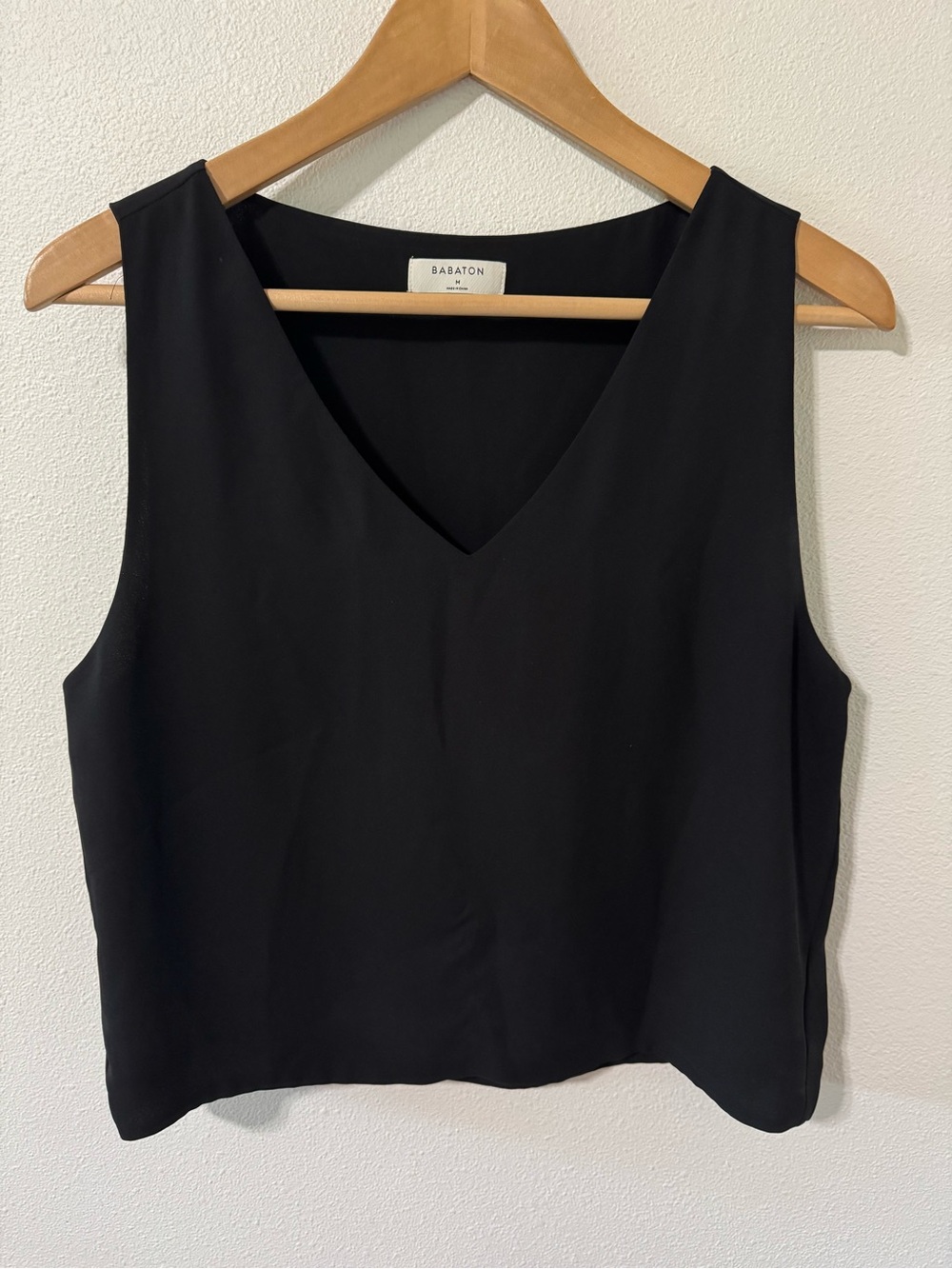 Aritzia Babaton Murphy Blouse Black Sleeveless V Neck Cropped Career-Medium